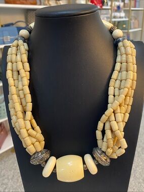 Beige Multi-Strand Beaded Statement Necklace